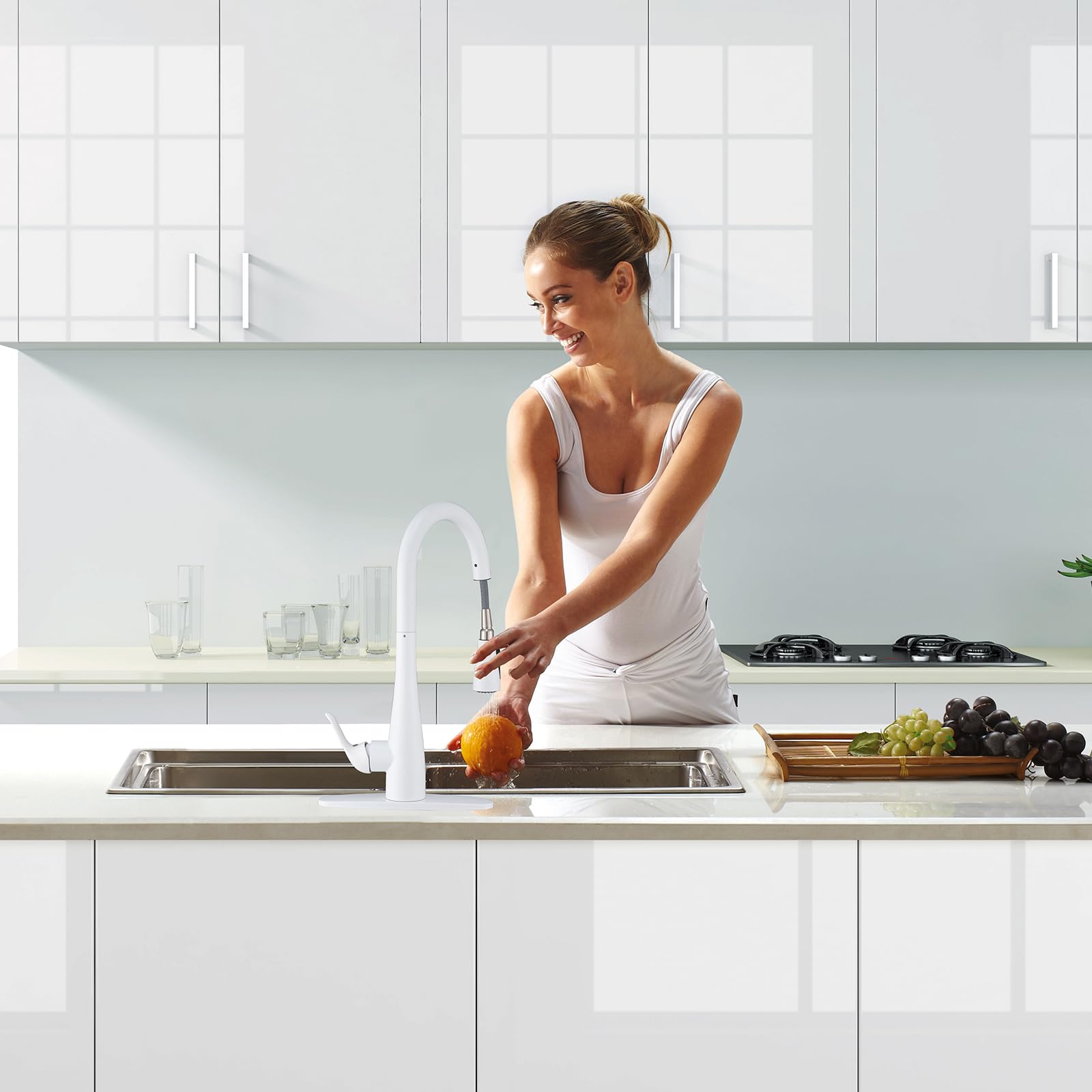 Hghgk Touch On Kitchen Faucet With Soap Dispenser And Pull Down Sprayer - Single Handle Kitchen Sink Faucet, 1 Or 3 Hole Design