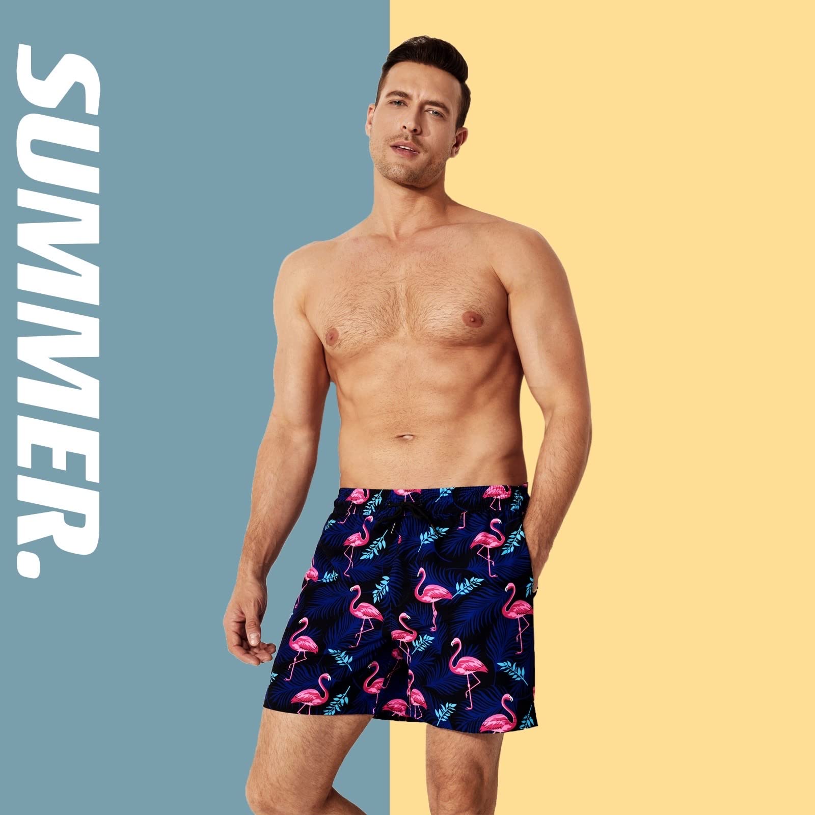 Brisira Mens Swim Trunks Quick Dry Swim Shorts 5 Inch Inseam Stretch Water Beach Shorts With Compression Liner Zipper Pocket Fla