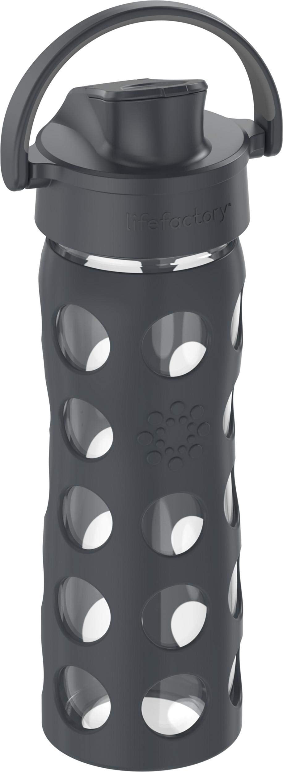 Lifefactory 16-Ounce Glass Water Bottle with Active Flip Cap and Protective Silicone Sleeve  Carbon