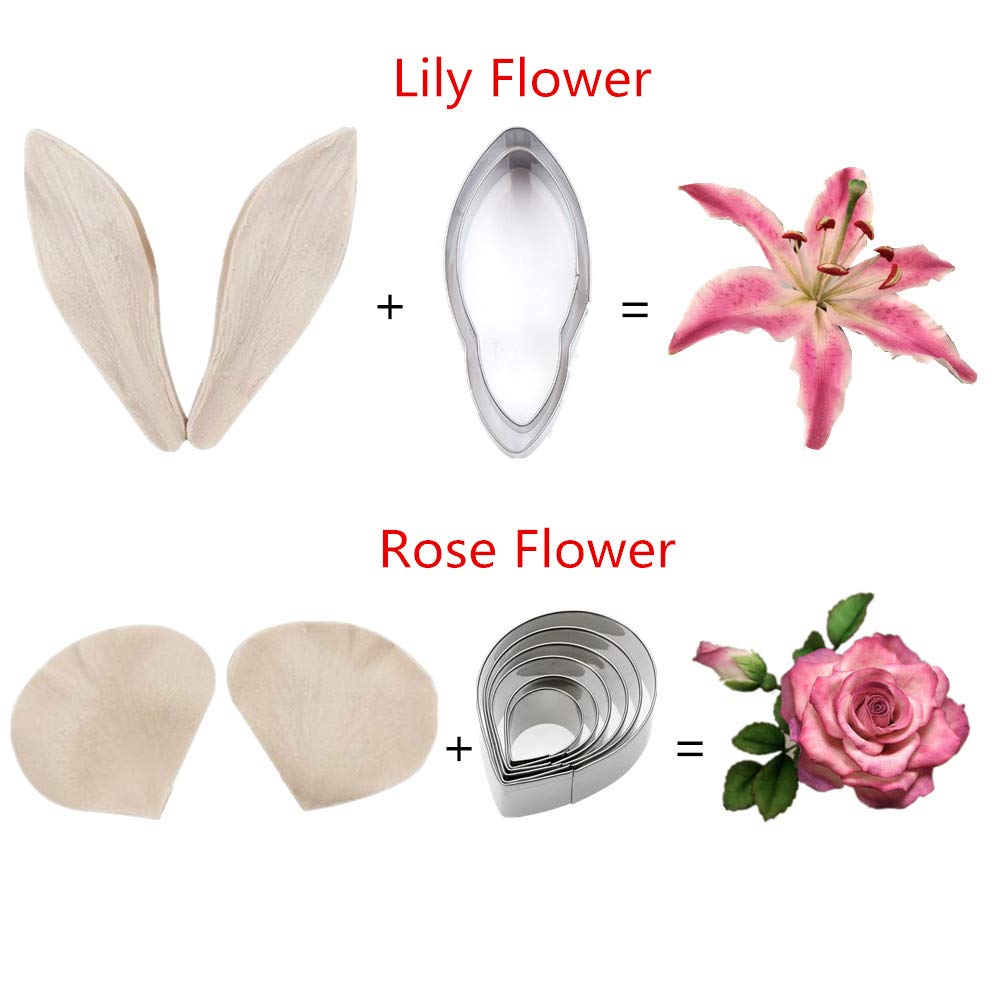 Gum Paste Flowers And Leaves Fondant Tools Kit-4Set Gumpaste Flower Cutter 4Set Fondant Flower Silicone Molds 1 Veining Board 1
