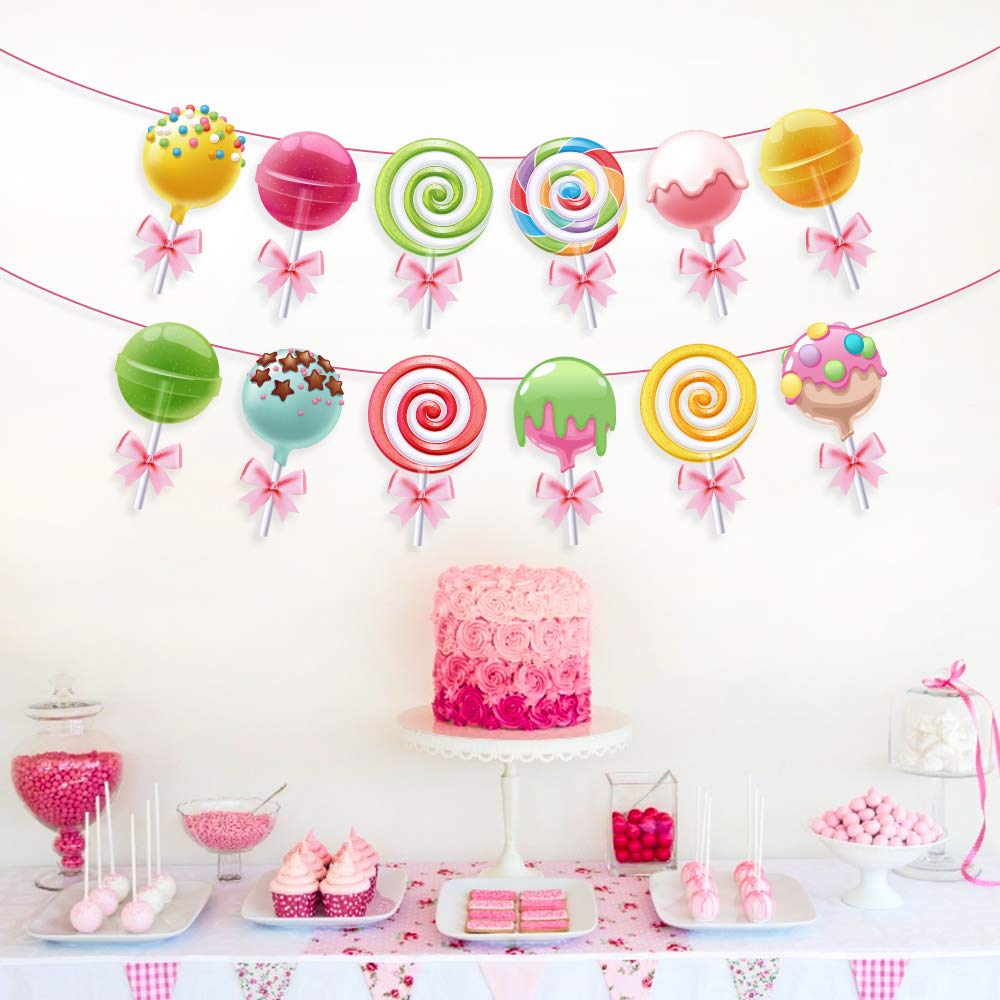 CC HOME Candy Party Decorations - Lollipop Bunting Banner for Girls  Birthday, Baby Shower & Wedding Bridal Showers