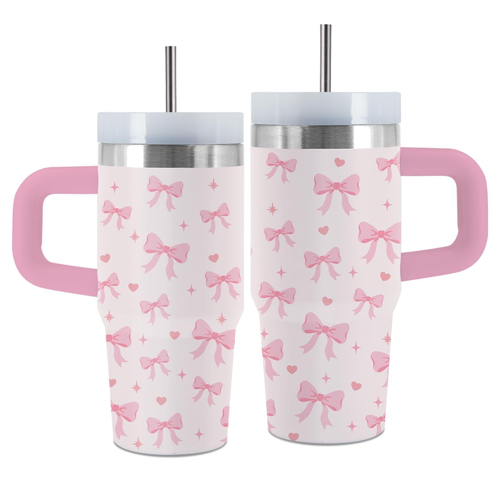 Uibunoo Bow 14 oz Tumbler, with Handle Straw, Stainless Steel Travel Cup