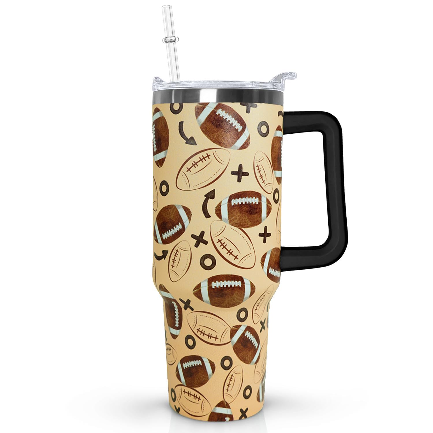 Ceovfoi 40 Oz Football Tumbler With Handle,Softball Coffee Travel Mug Cup Water Bottle,Softball Decor,Softball Gifts for Women