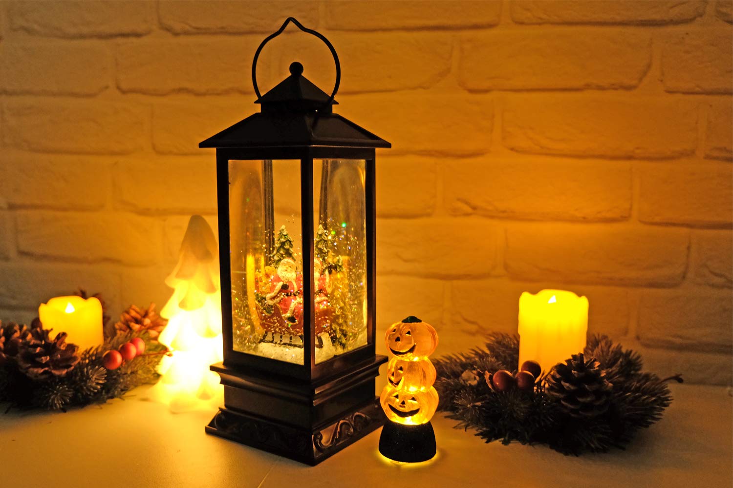 Eldnacele Singing Battery Operated & Plug-in Musical Lighted Christmas Snow Spinning Water Glittering Snow Globe Lantern Home De