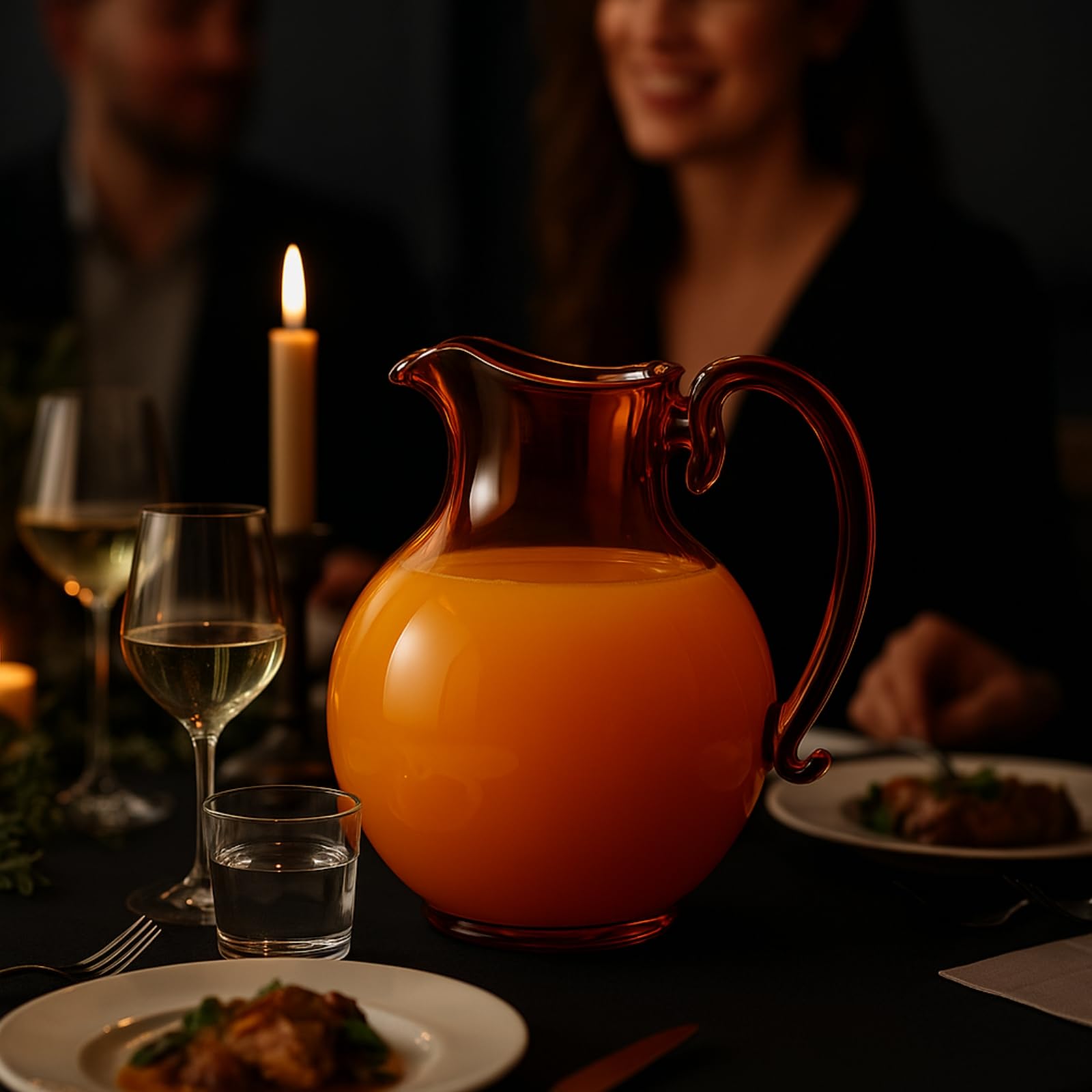 Italian Design Amber Glass Jug Mouth-Blown Venetian Pitcher 750ml Handmade Murano