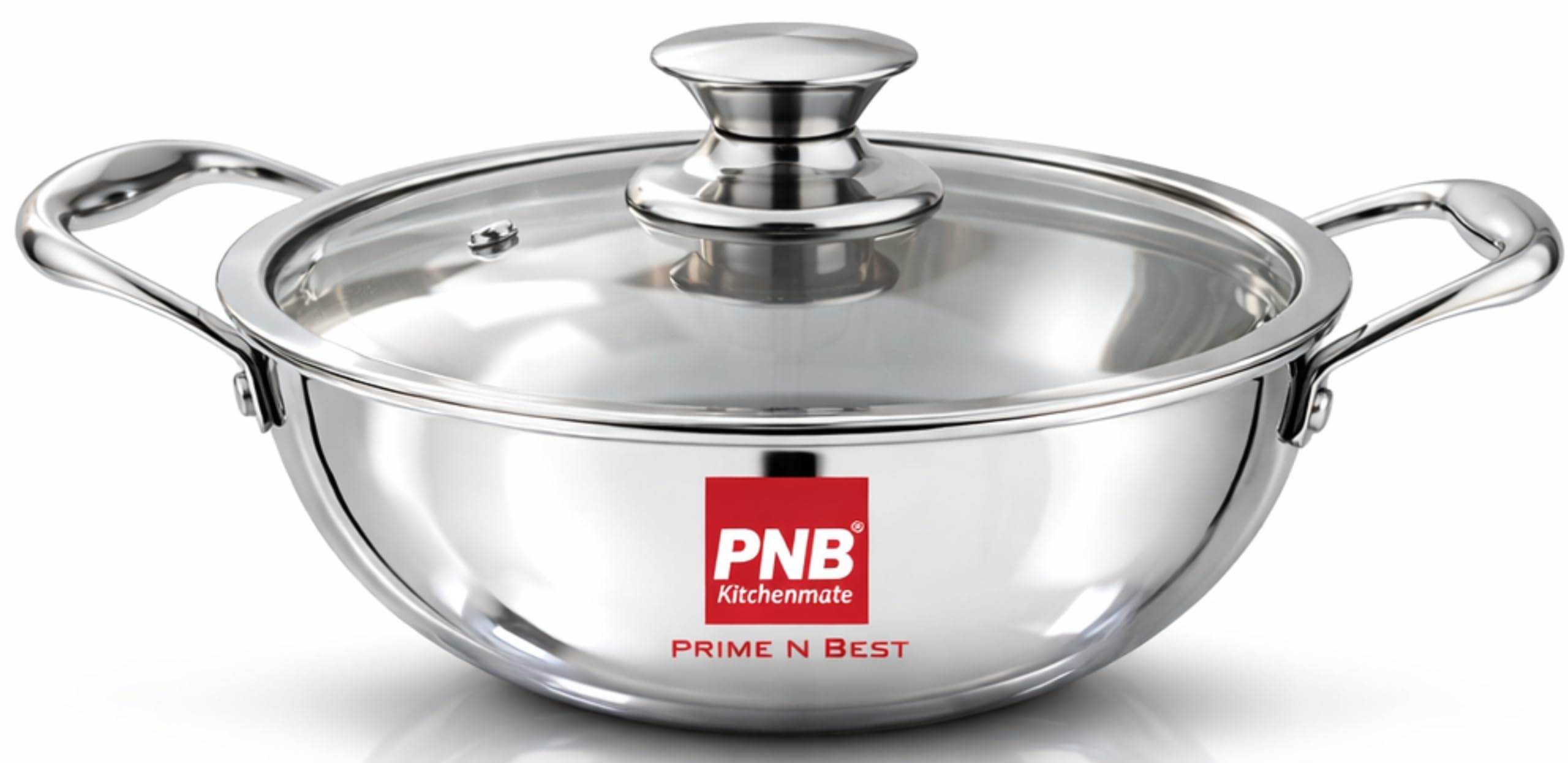 Pnb Kitchenmate Triply Stainless Steel Kadai - 2.0 Liter | Induction Compatible Triply Kadai With Lid | Stainless Steel Cookware