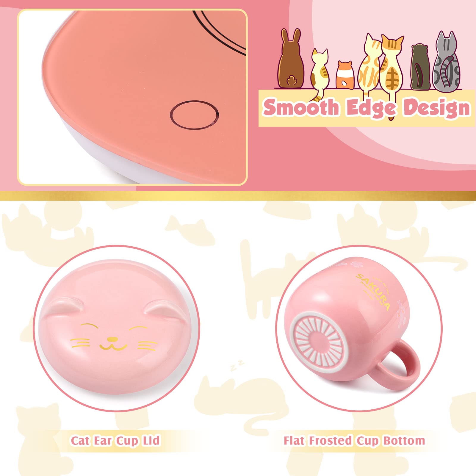 Honeydak Coffee Mug Warmer Cute Cat Mug Set Coffee Cup Warmer For Desk For Women Heated Coffee Warmer For Mom Home Office Christ