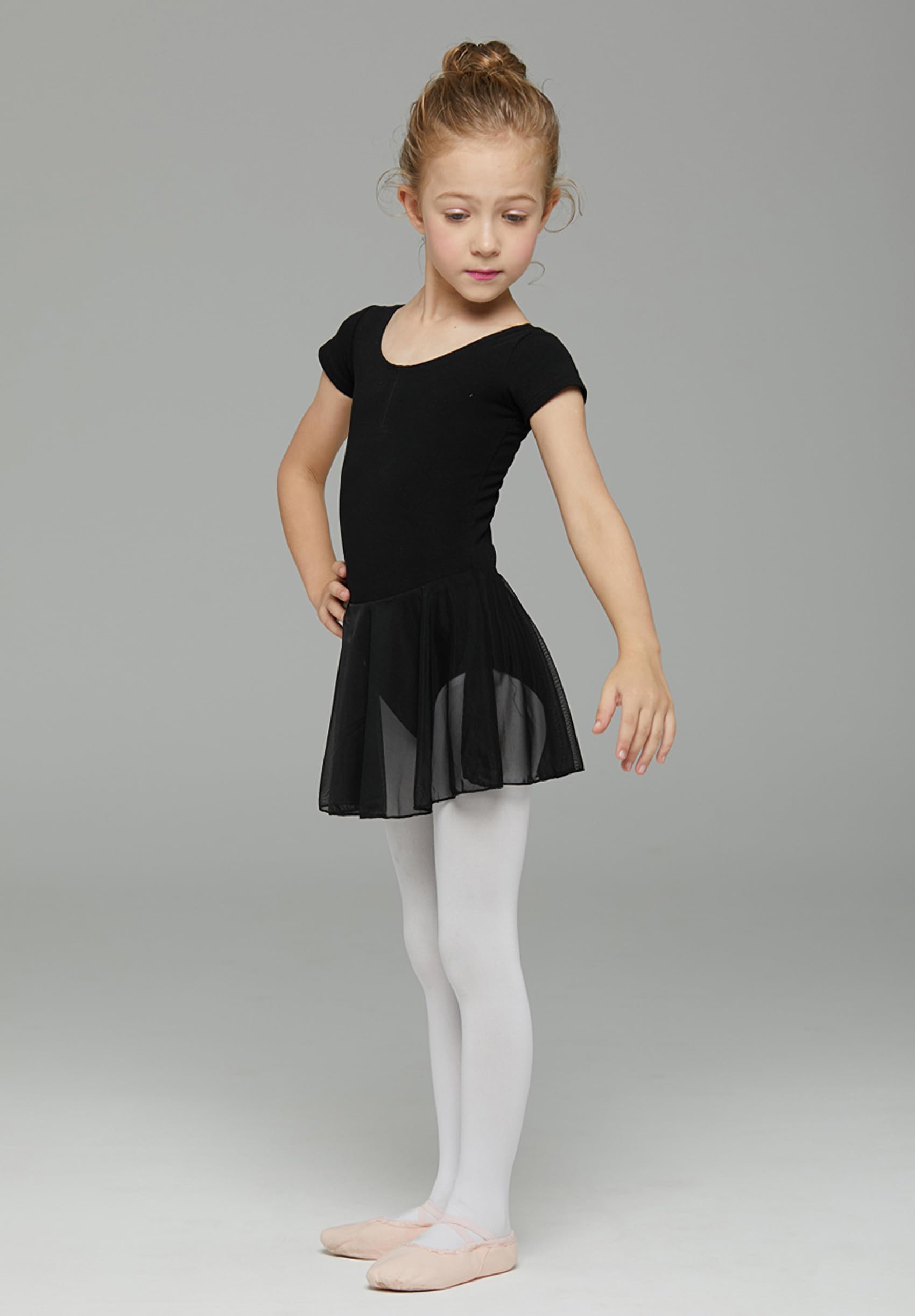 Mdnmd Black Dance Ballet Leotard For Toddler Girls Classic Short Sleeve Tutu Skirt (Age 2-4  2T,3T)