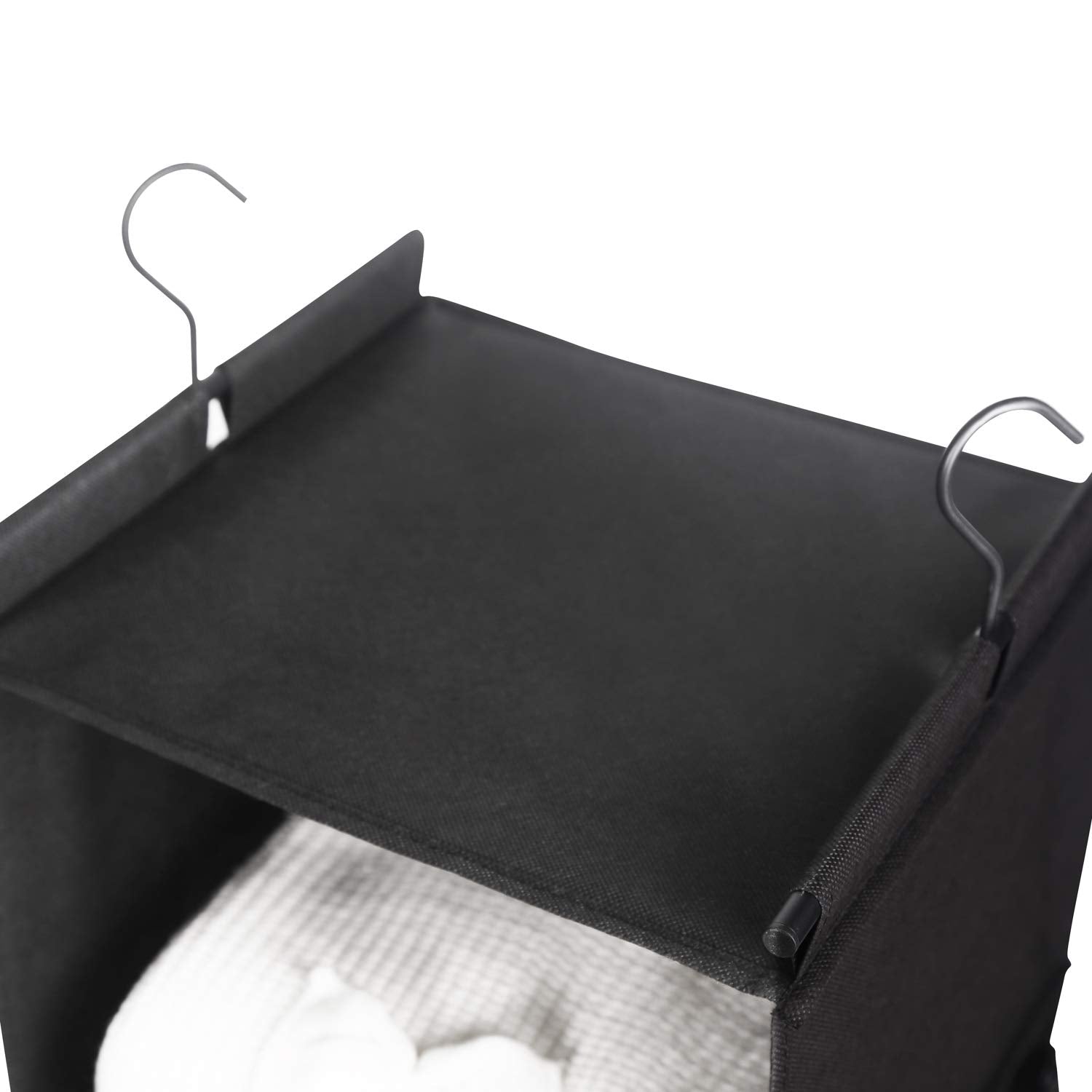 MAX Houser 4-Shelf Hanging Closet Organizer  Space Saver  Cloth Hanging Shelves with 2 Side Pockets  Foldable (Black)