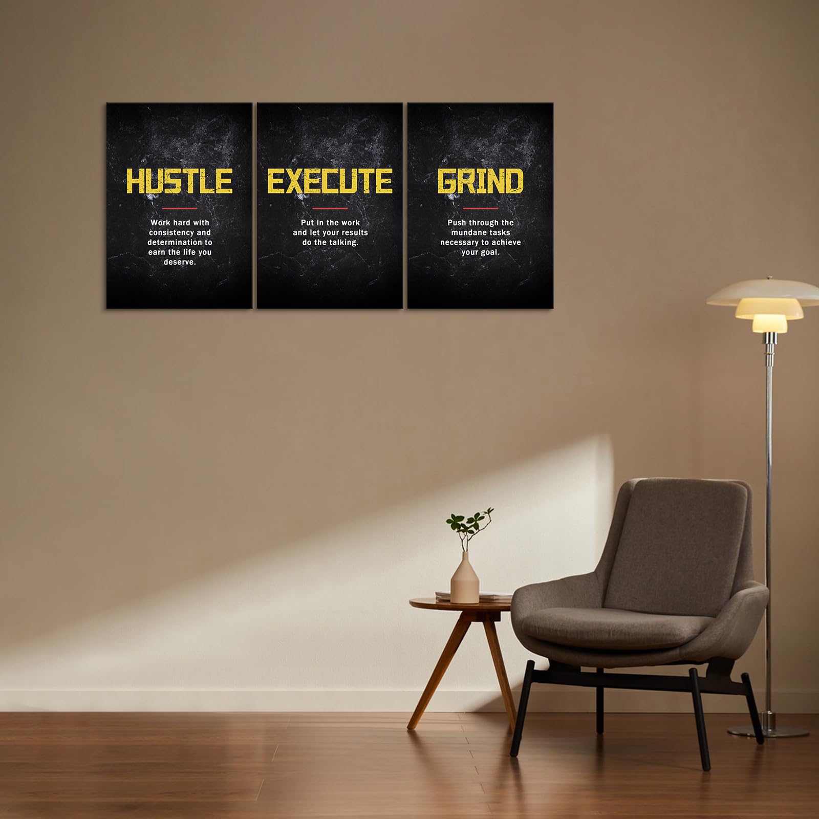 Kawahone Motivational Wall Art, Grind Hustle Execute Inspirational Wall Art, Inspiring Framed Prints Inspirational Quotes For Wa