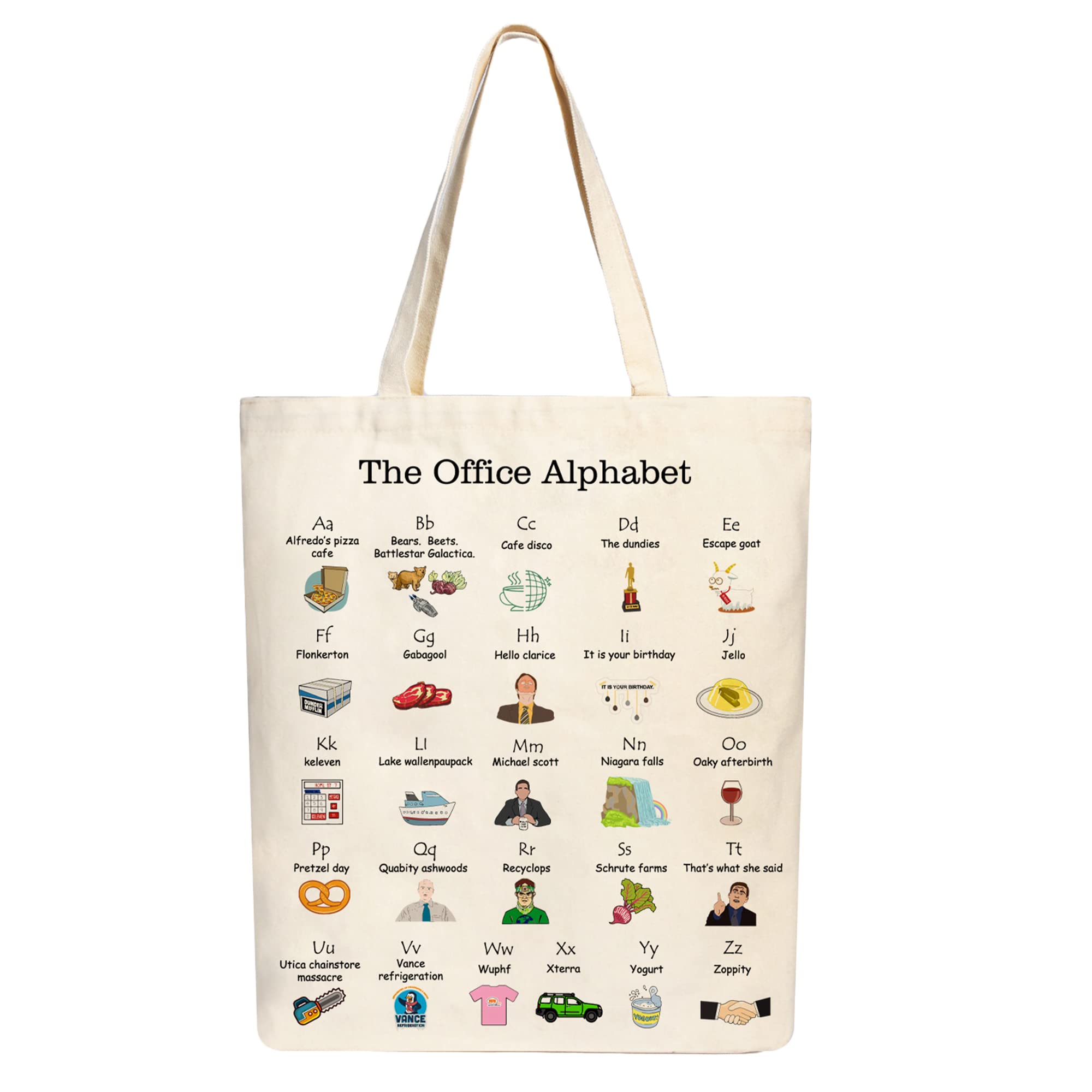 The Office Alphabet Tote Bag The Office Tv Show Merchandise Office Fans Kitchen Gifts Office Theme Bags Presents White