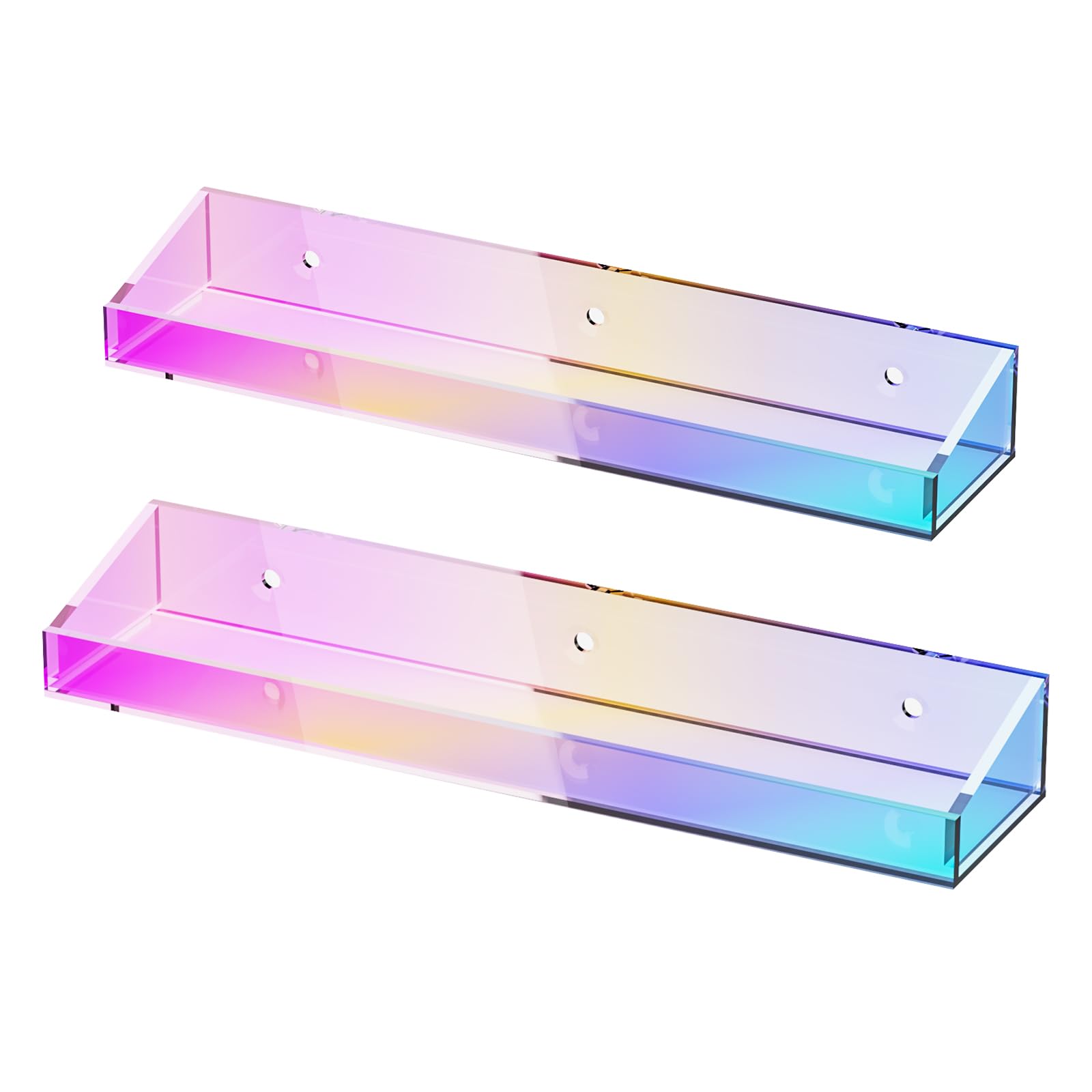Bakzon 2 Pack Acrylic Shelves For Wall Storage, 15'' Floating Shelves, Kids Bookshelf, Nail Polish Holder, Perfume Display Shelf