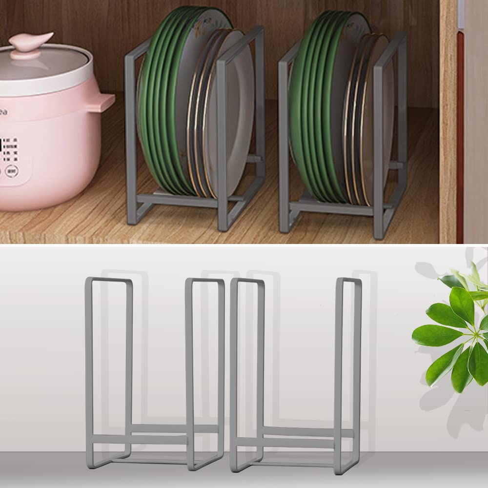 Mingfanity 4Pcs Plate Holders Organizer, Metal Dish Storage Dying Display Rack For Cabinet, Counter And Cupboard, Grey, 4 Large