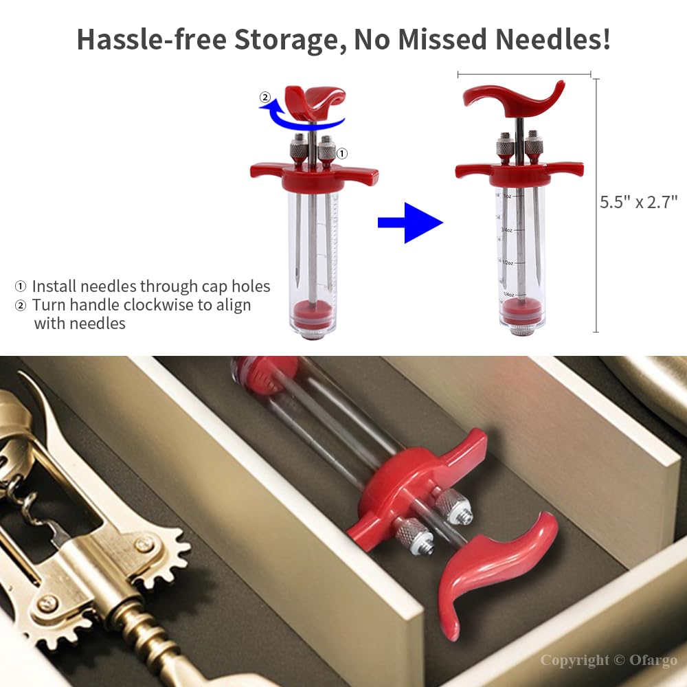 Ofargo Plastic Marinade Injector Syringe With Screw-On Meat Needle For Bbq Grill, 1-Oz, Red, Recipe E-Book (Download Pdf)