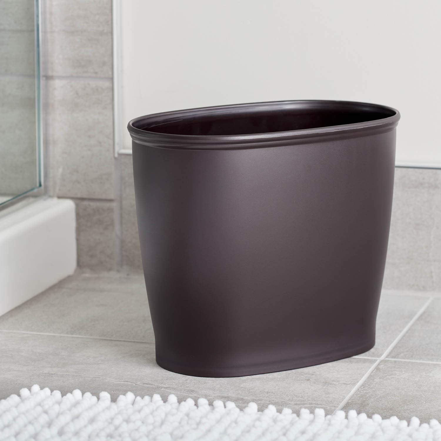 Idesign Oval Plastic Trash Can For Bath, Bedroom, Office - The Kent Collection - 12'' X 8'' X 10'', Bronze