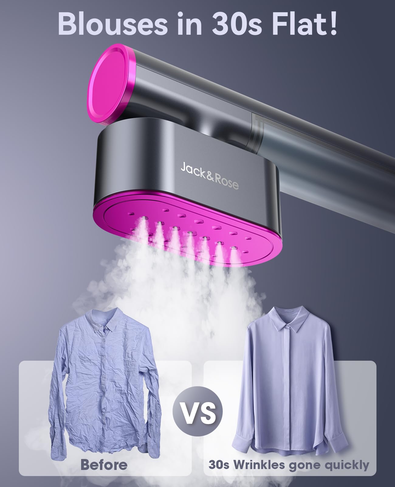 Jack & Rose Travel Steamer - 2-in-1 Portable Clothes Steamer, 15s Heat Up, Small, Purple, Model K1