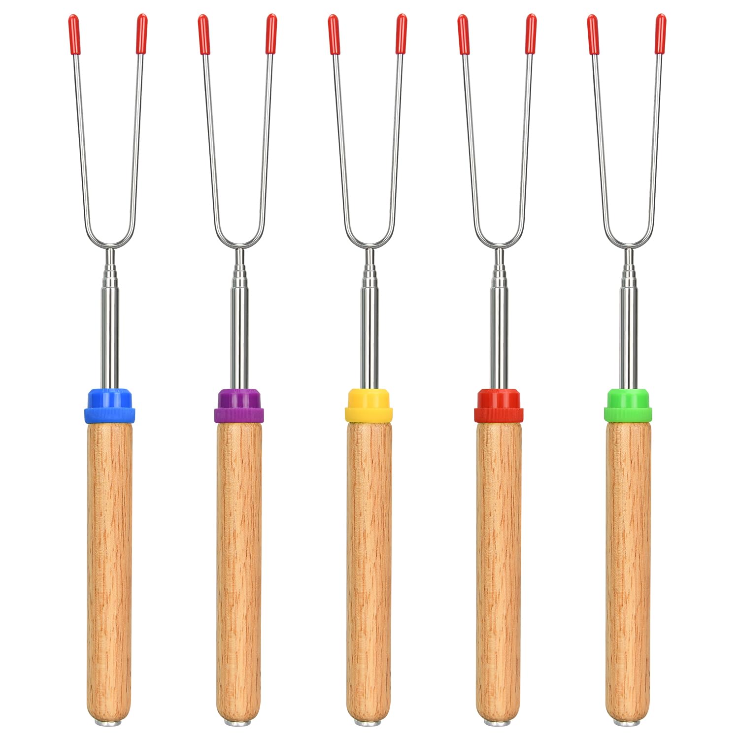 5 Pack Rotating Marshmallow Roasting Sticks, Rotating Roasting Sticks Extendable 30in Long Metal with Wooden Handle, for Marshma