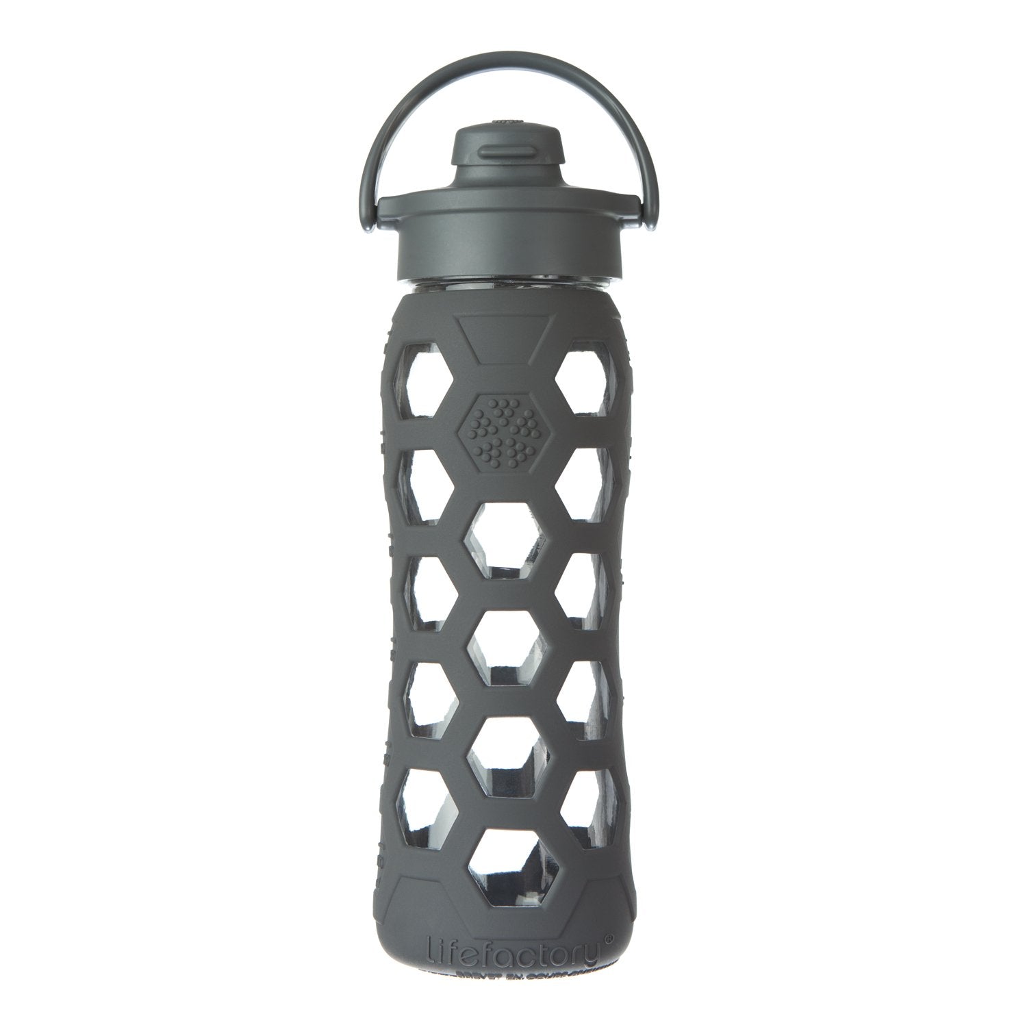 Lifefactory 22Ounce BPAFree Glass Water Bottle with Flip Cap and Protective Silicone Sleeve, Carbon