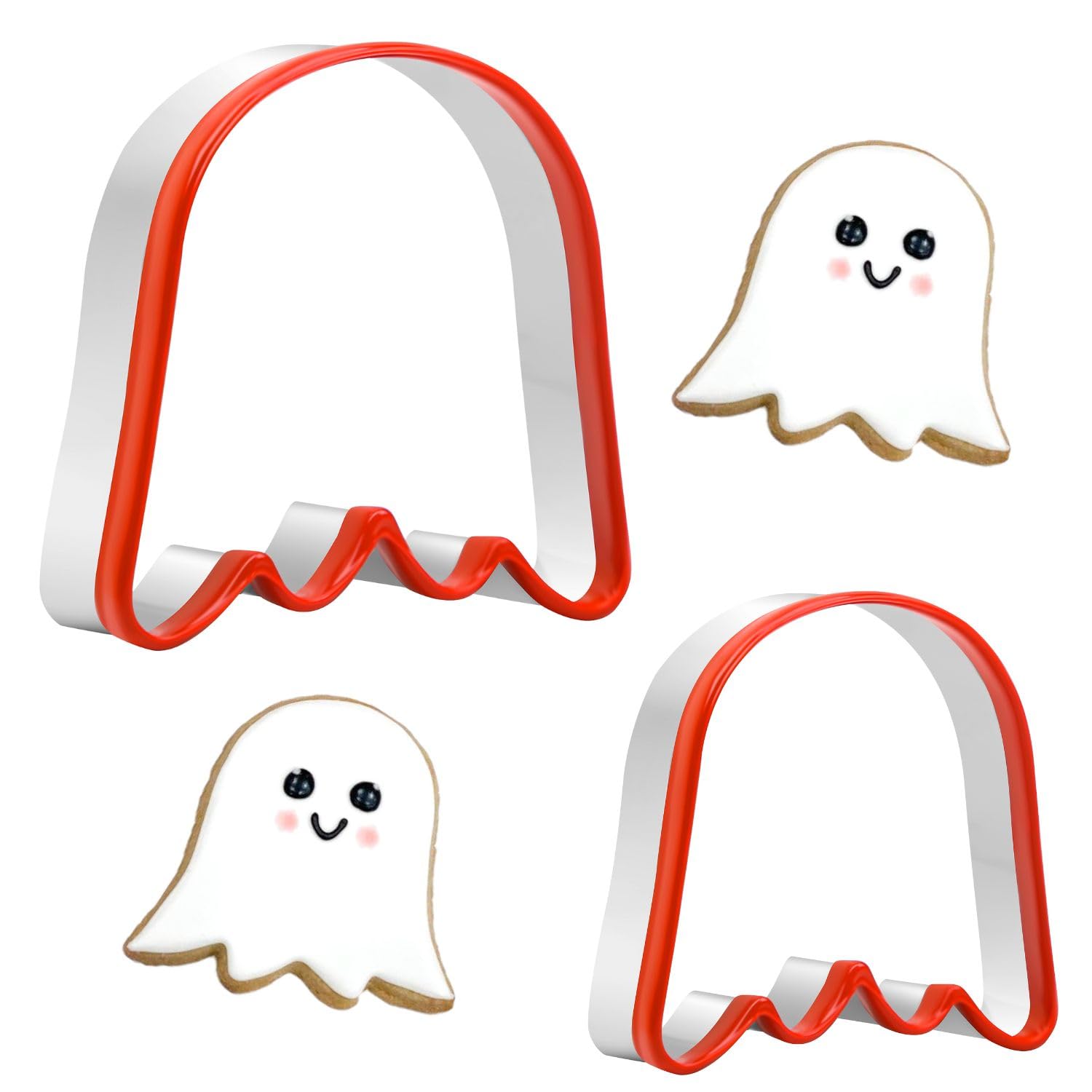 Crethinkaty 2 Pieces Halloween Ghost Cookie Cutter Set Small And Large Size With Soft Pvc Edge Halloween Cookie Cutters For Baki