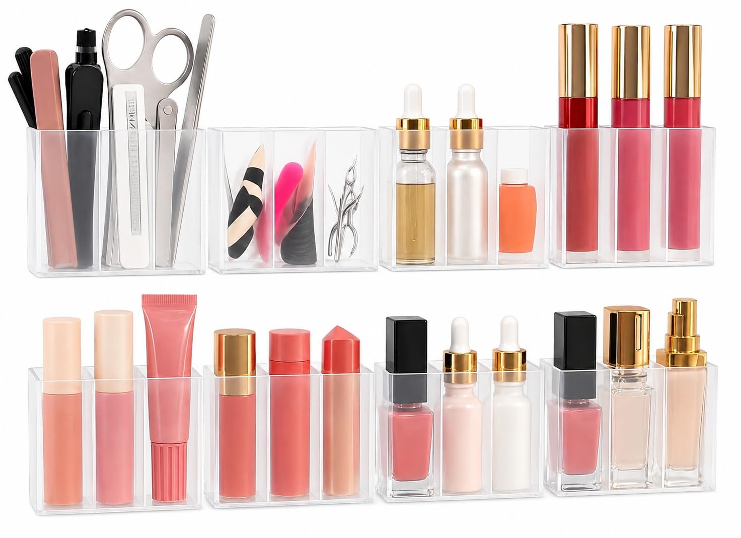 Wora Mini Wall Mount Storage Box, Compartment Transparent Plastic Makeup Brush Lipstick Holder SelfAdhesive Pen & Toothbrush Ho