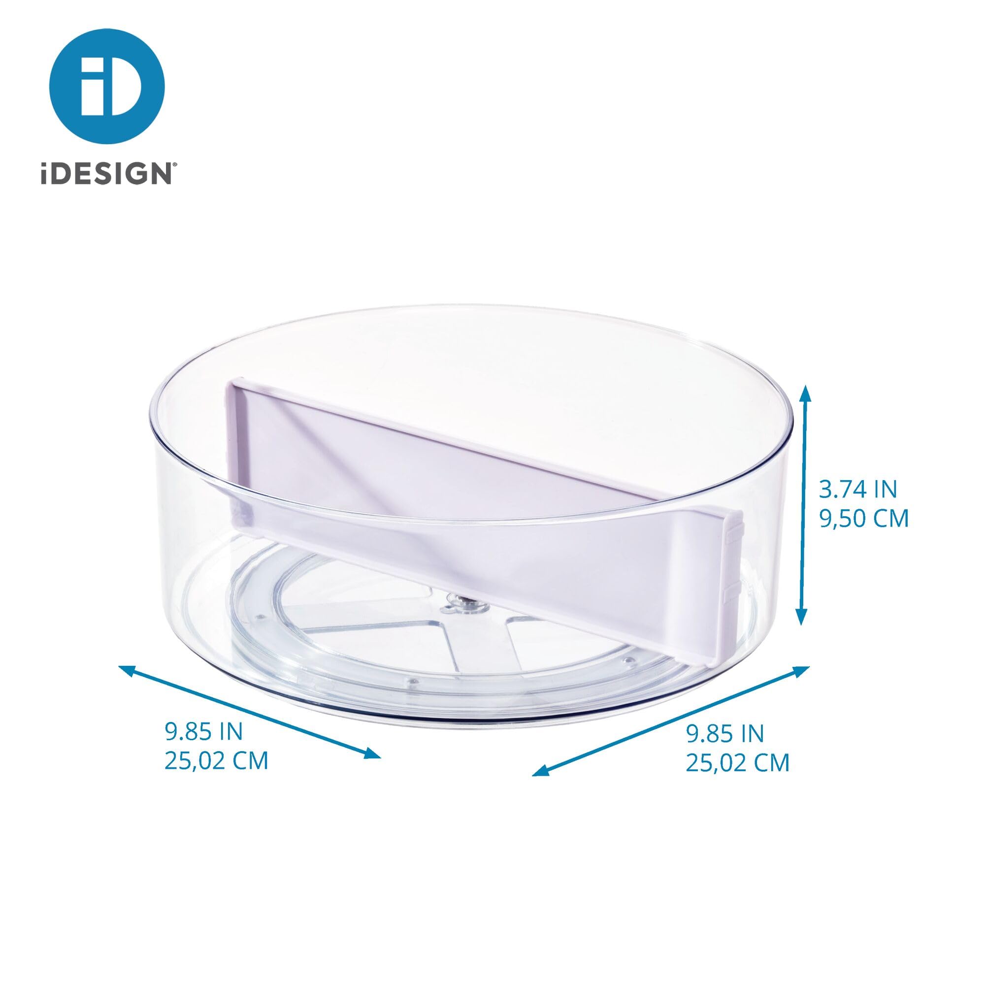 Rosanna Pansino X Idesign Recycled Plastic Divided Lazy Susan Turntable With Lid, Clear Bin/Lavender Sprinkles Divider, 10'' D X