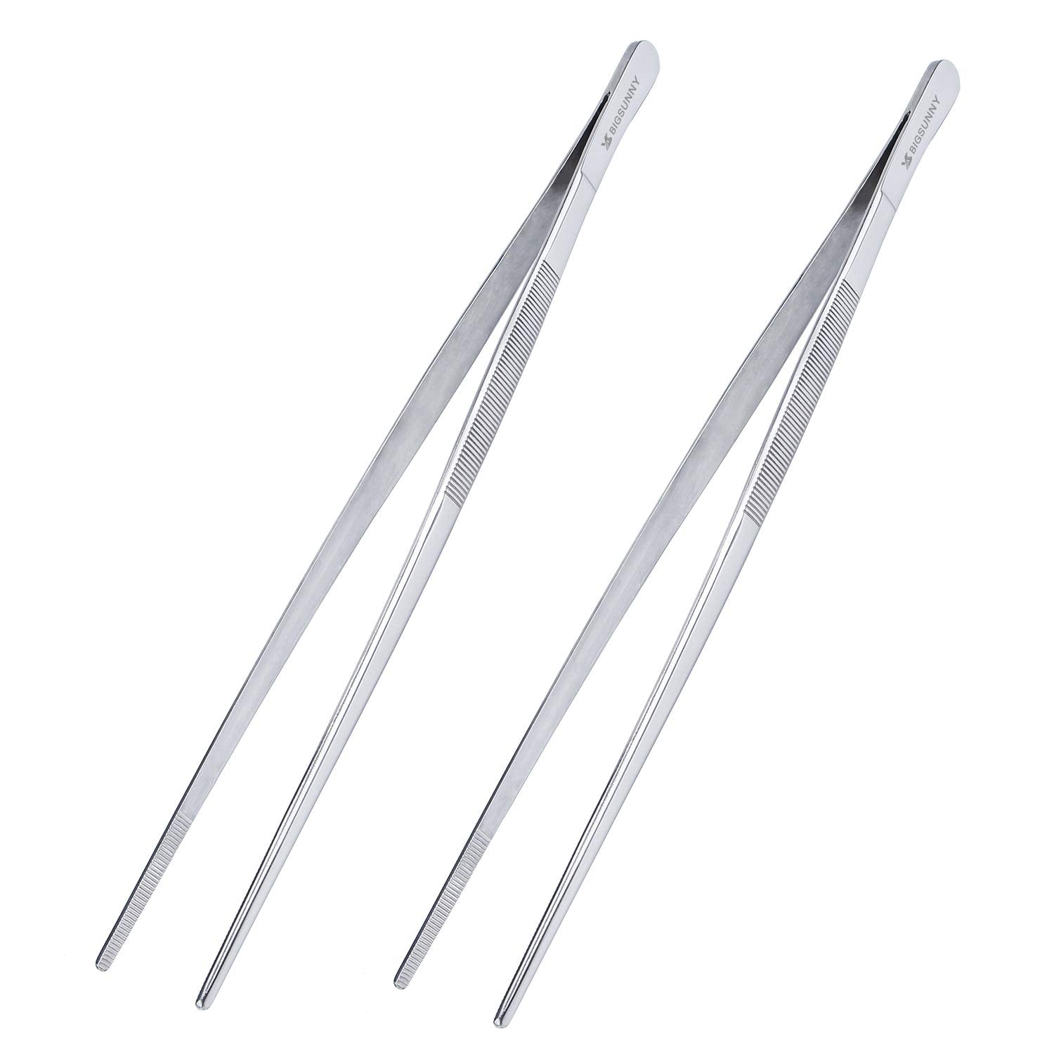 Msy Bigsunny Set Of 2 Kitchen Tweezers Fine Tweezer Tongs 12 Inch Stainless Steel Food Tweezer, Precision Serrated Tips Food Ton