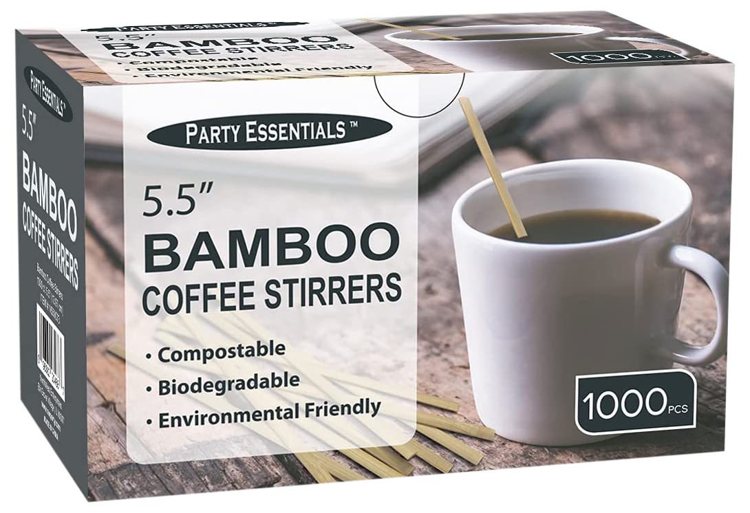 Party Essentials Bamboo 5.5'' Coffee Stirrers/Beverage Stir Sticks, 1000-Count, Natural