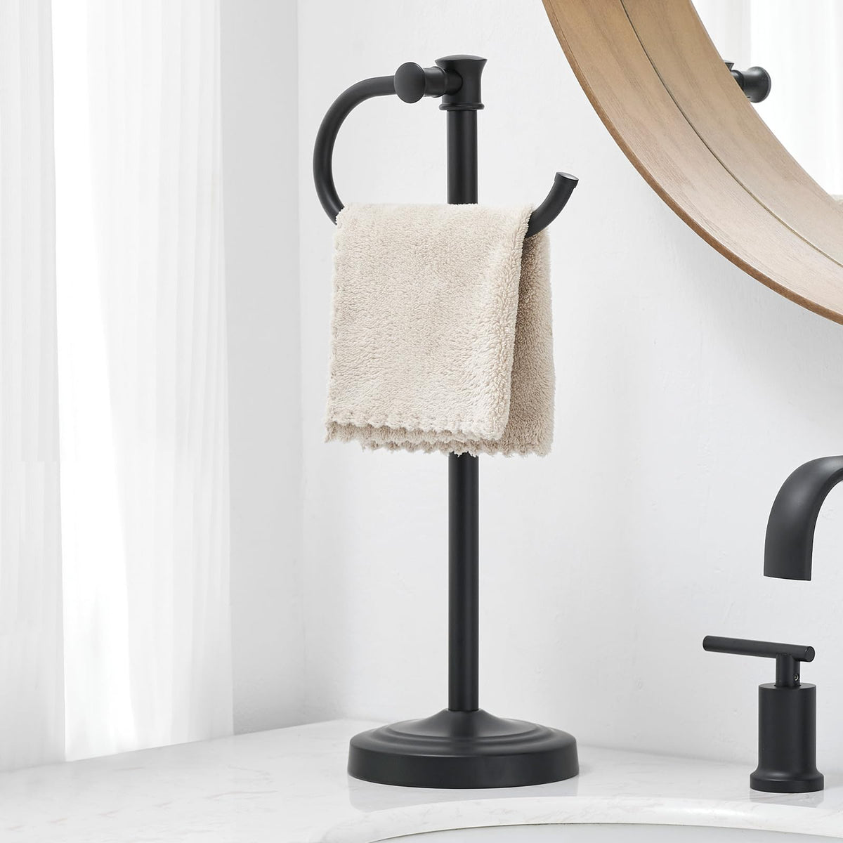 Besy 14 Inch Matte Black Stand Towel Bar Hanger Hand Towel Bar Bathroom Vanity Countertop Towel Holder Free Standing Stainless S