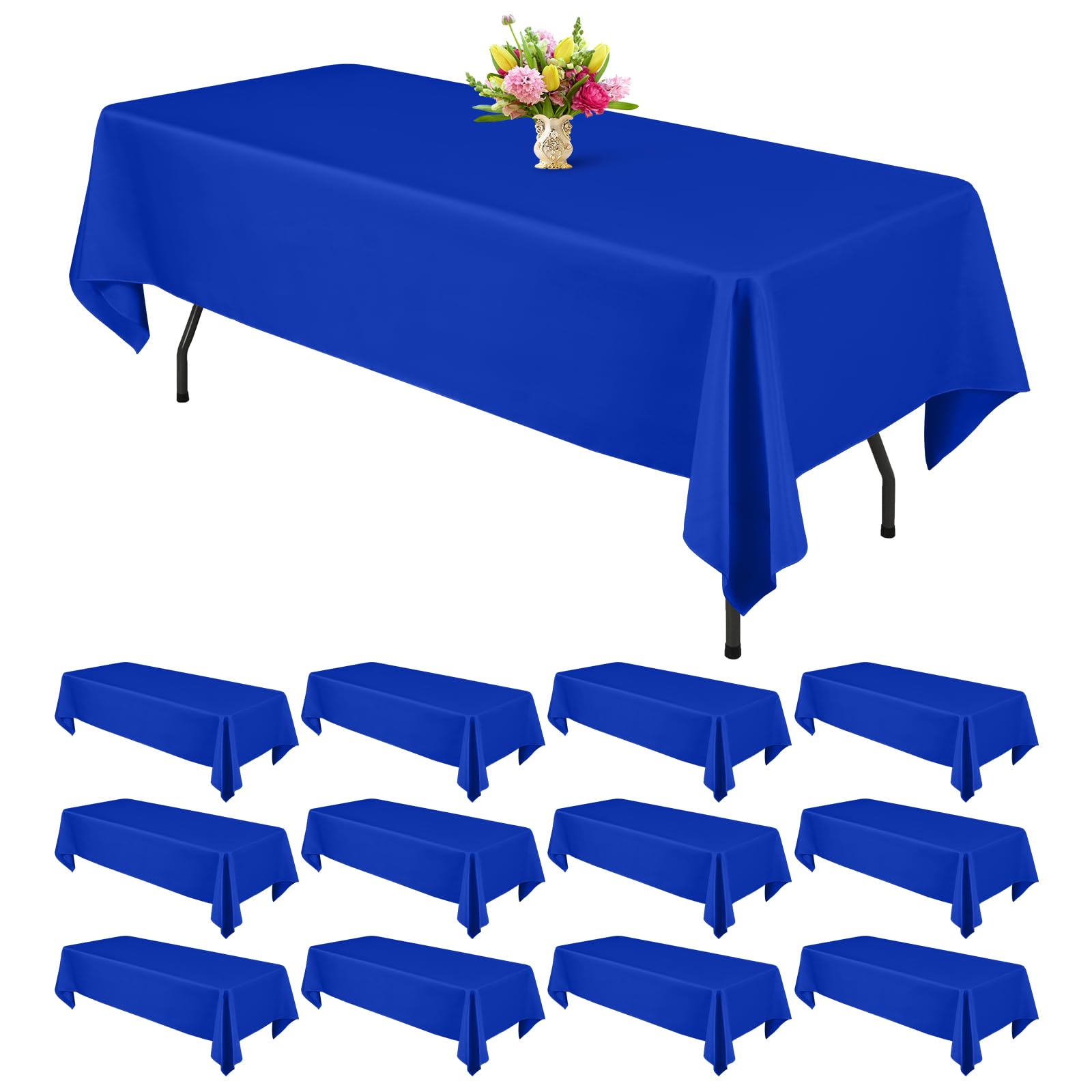 Teruntrue 12 Packs Royal Blue Tablecloths 60x102 inch Rectangle Table Cloth for 6 Foot Rectangle Tables, Washable Polyester Fabr