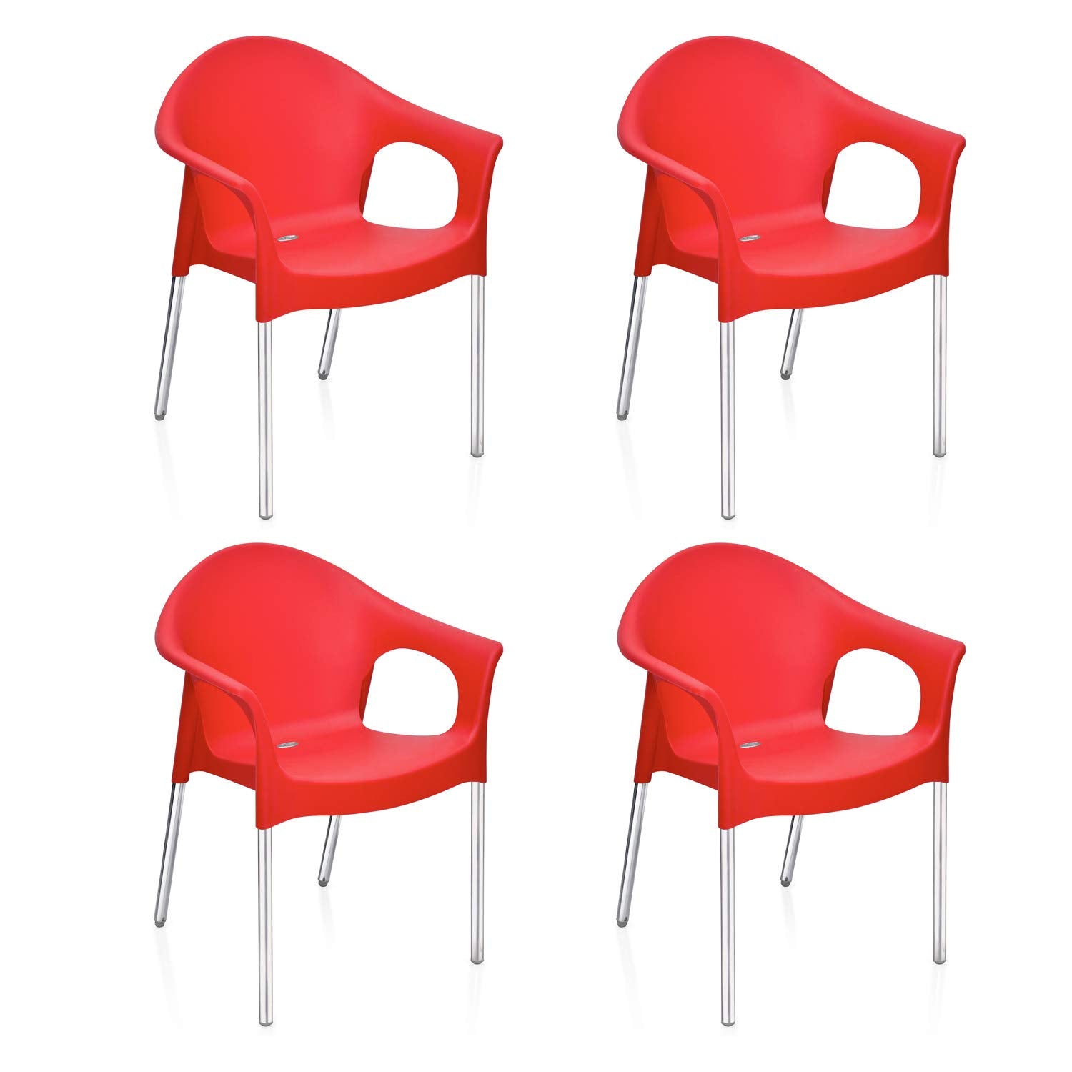 Nilkamal Plastic Chair For Cafe With Arm |Set Of 4 | 3 Year Warranty | For Home, Living Room, Outdoor | Bright Red Colour | Ns09
