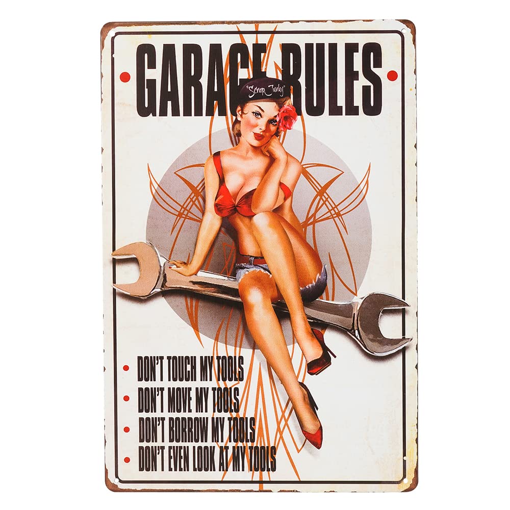 Dingleiever-Garage Rules Pin Up Girl Sign Great Tool Sign For The Garage Or Shop With Just The Right Rules