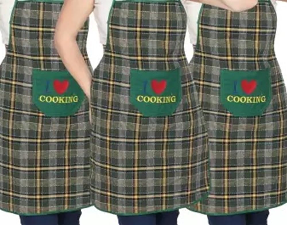 Soulful Creations Waterproof Cotton Kitchen Apron With Front Pocket (Multicolors) Pack Of 3 Pcs