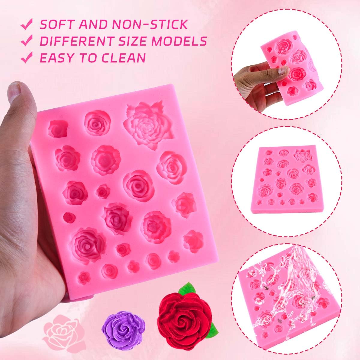 Obtanim Silicone Rose Flower Fondant Mold 21 Cavity Roses Shape Cake Cupcake Top Decoration Mould For Chocolate Handmade Candy M