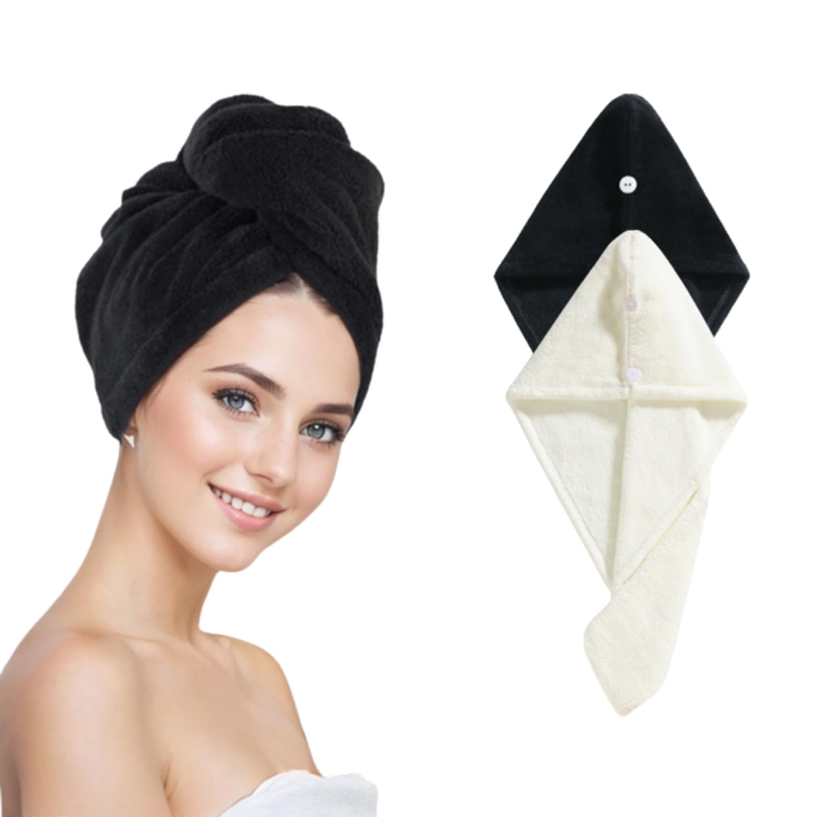 SURPRISE PIE Microfiber Hair Towel Wrap for Women,2Pack Hair Towels with Button,Super Absorbent Hair Turbans for Wet Hair, Long,