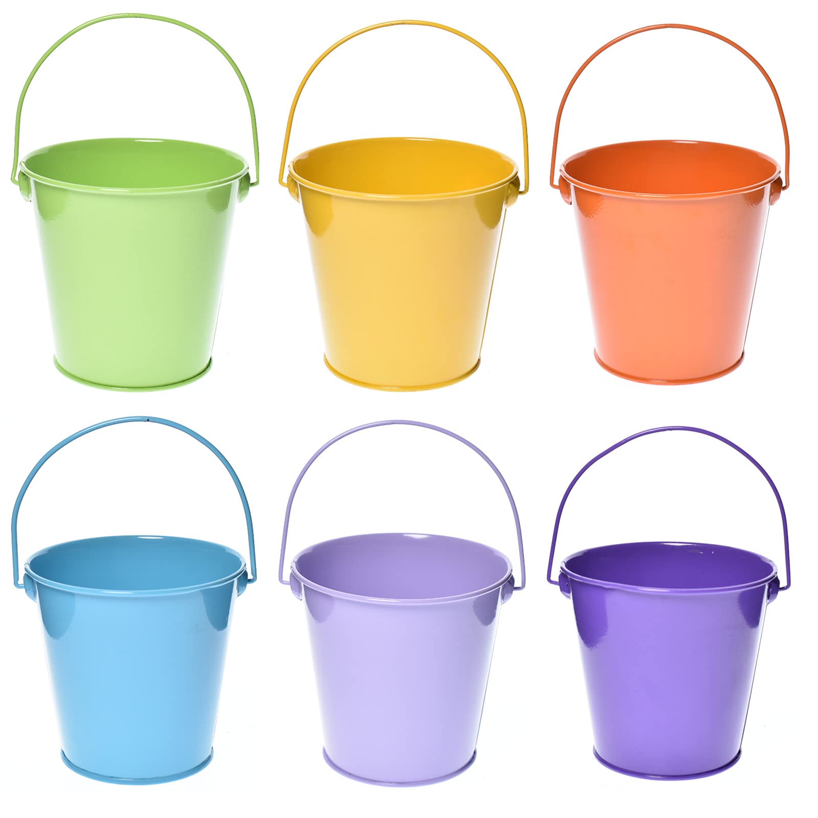 Takma Colored Tin Buckets With Handle - 6 Pack Galvanized Iron Pail Buckets For Kids, Classroom, Crafts And Party Favors