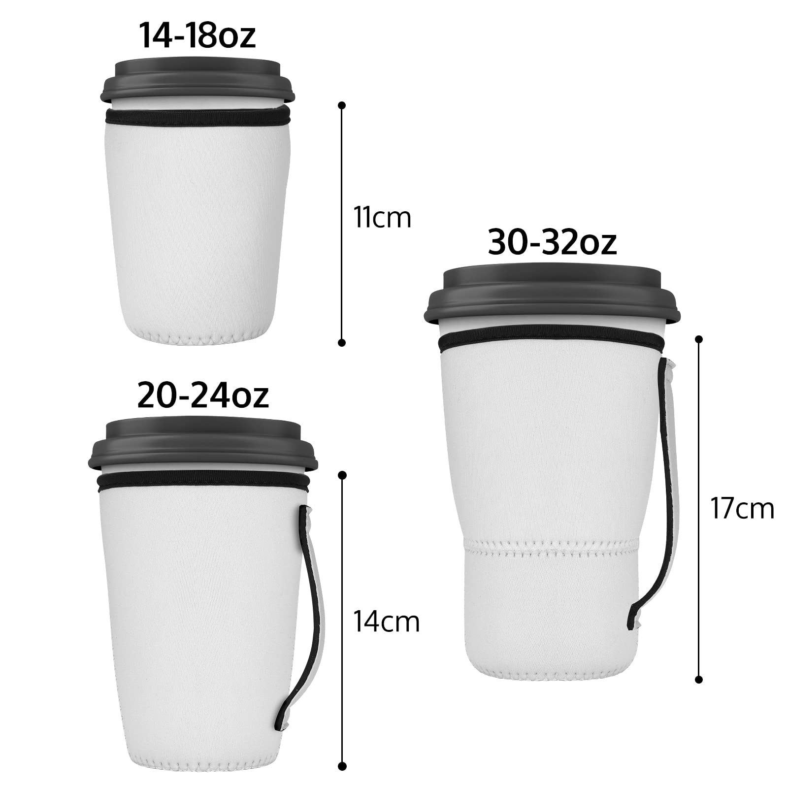 Offnova 9 Pack Sublimation Blank Coffee Sleeve, Reusable 3-Size Neoprene Sleeves With Handle, 16-32Oz Cover For Starbucks Coffee