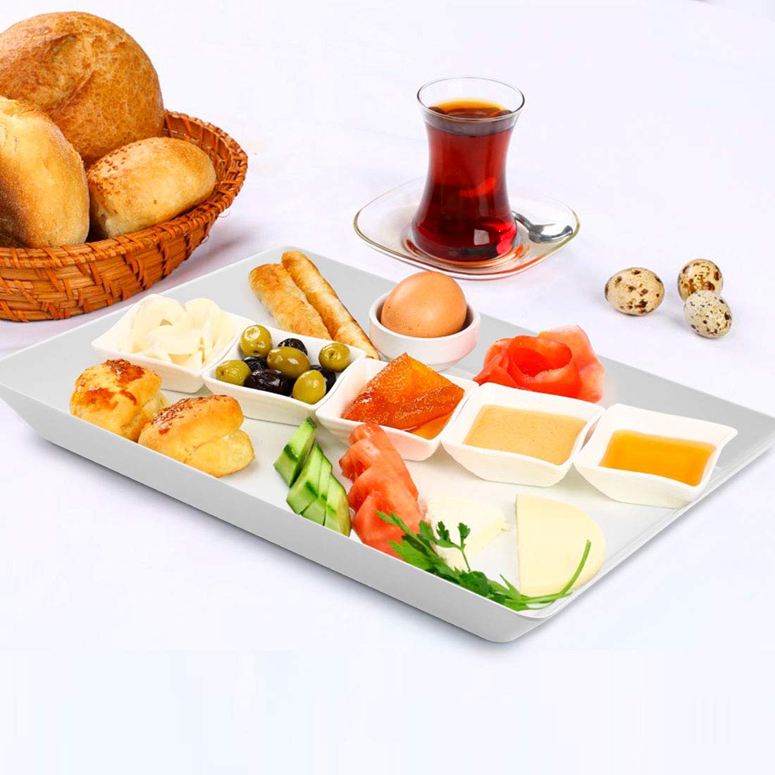I Bkgoo White Large Tray,Melamine Serving Tray With Handles, Set Of 2 Rectangular Tray For Food Organizer,Breakfast, Lunch, Dinn