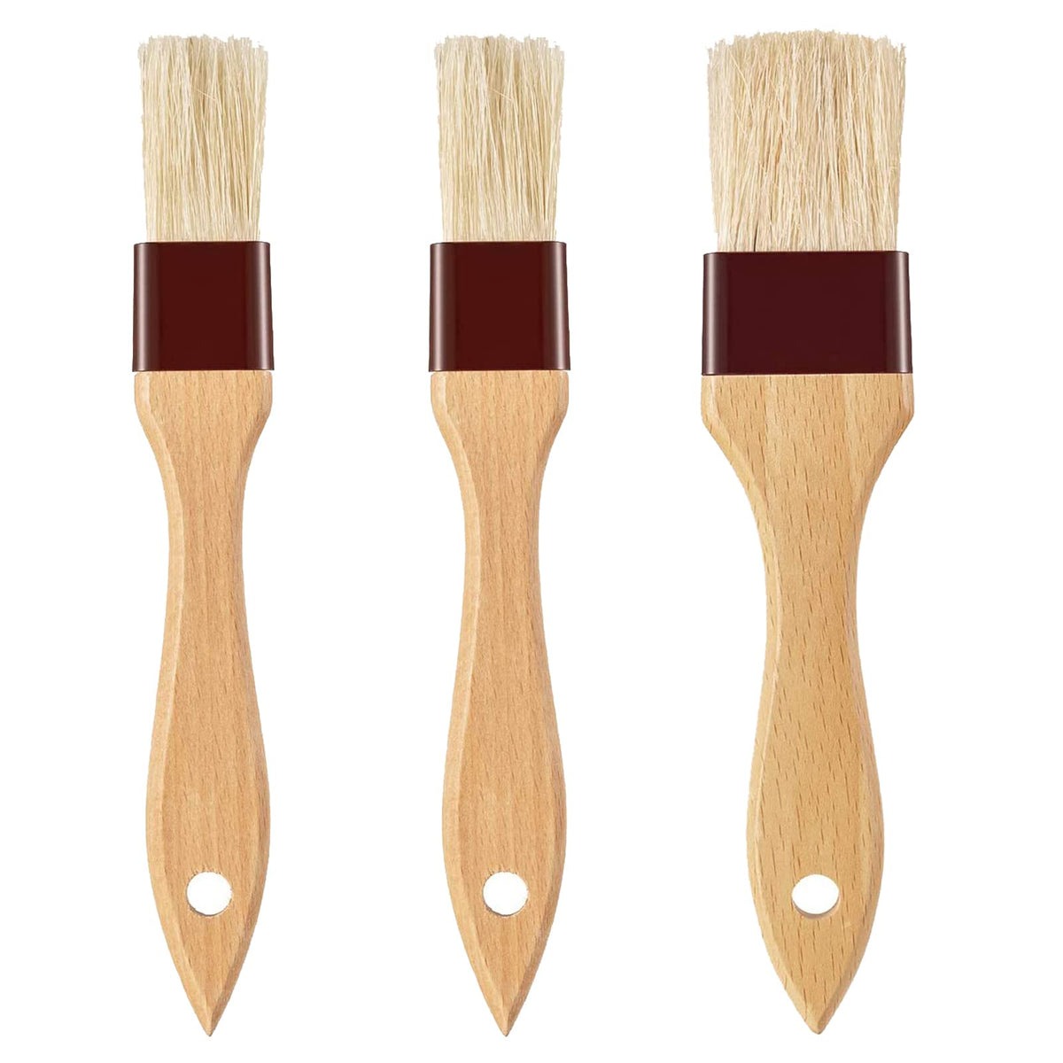 Basting Brush-Pastry Brush,Oil Brush For Cooking,Boar Bristles Bbq Brushes For Grill,Beech Wooden Handle Food Brush For Baking/S
