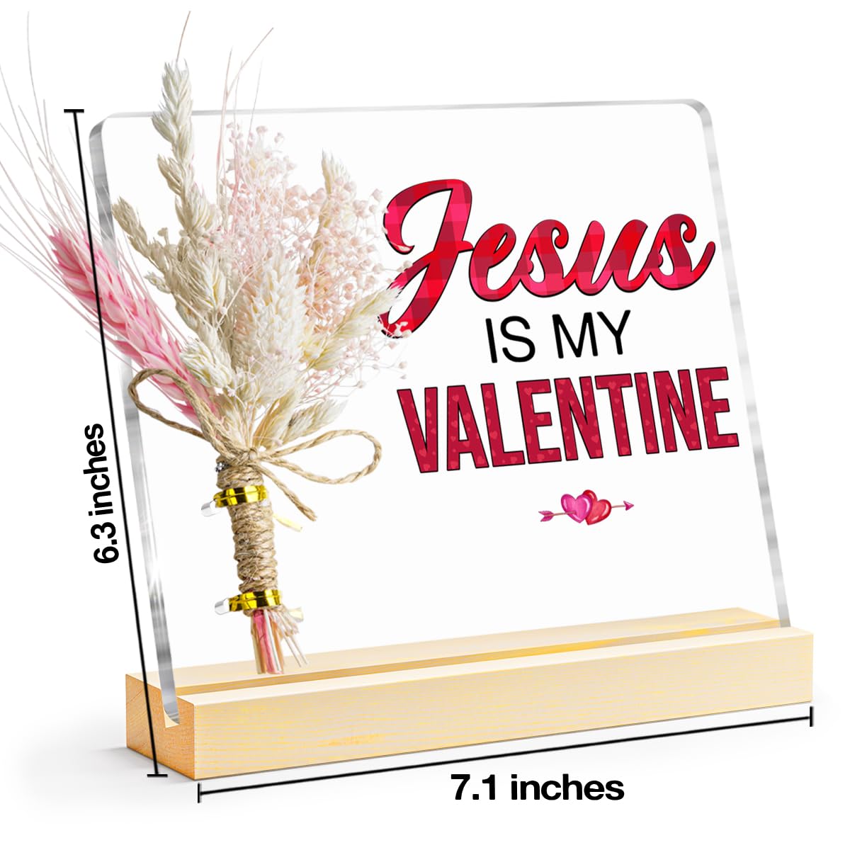 Valentines Gifts, Jesus Is My Valentine Decorative Sign, Bouquet Acrylic Sign With Wooden Stand for Office Desk Table Shelf