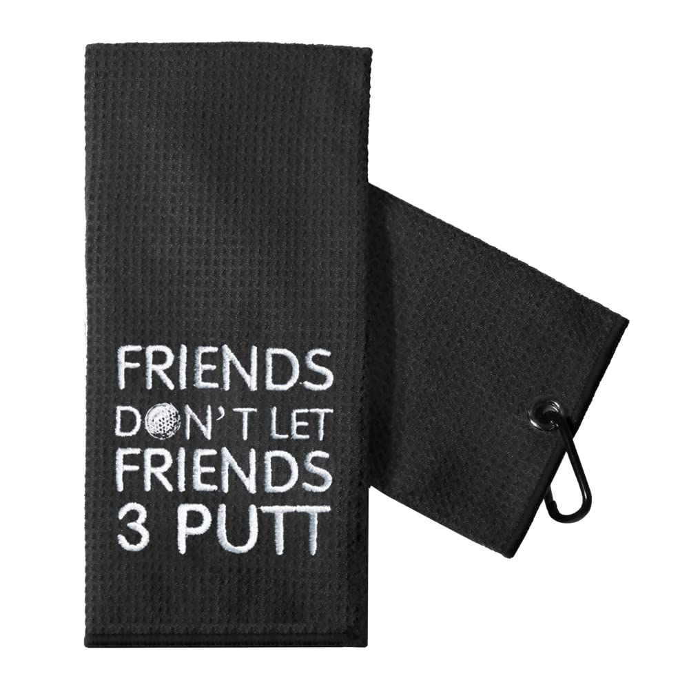 TOUNER Friends Don t Let Friends 3 Putt Golf Towels with Clips Embroidered Gentleman Golf Gifts, Golfing Bag Towel Present for 