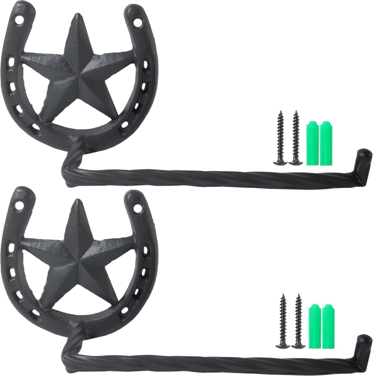 Nsbell 2Pcs Cast Iron Horseshoe Toilet Paper Holder Western Decor Southwestern Bathroom Toilet Paper Holder Cast Iron Wall Decor