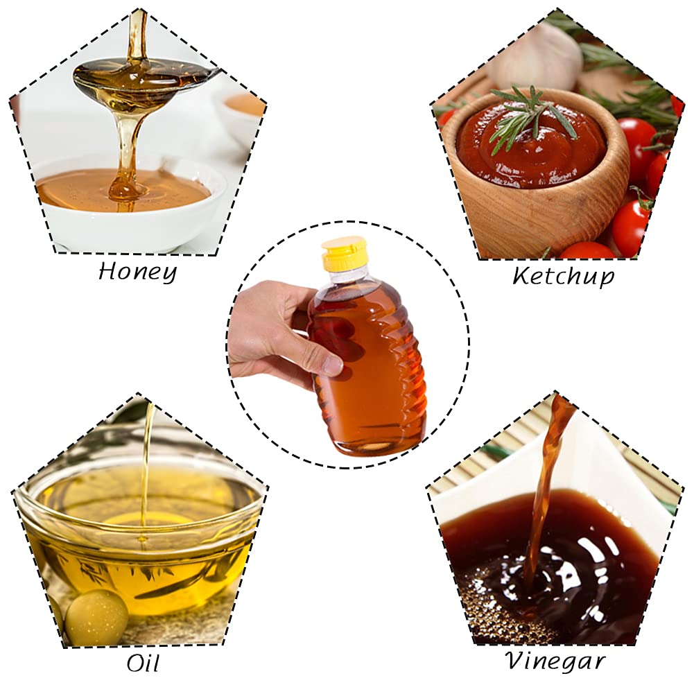 Qinsihwn 8 Pack 16Oz Clear Plastic Honey Bottles,Refillable Food Grade Honey Container,Squeeze Honey Bottle With Leak Proof Flip