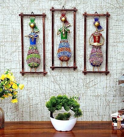 Desert Art Iron Set Of 3 Musician Wall Hanging In Multicolour