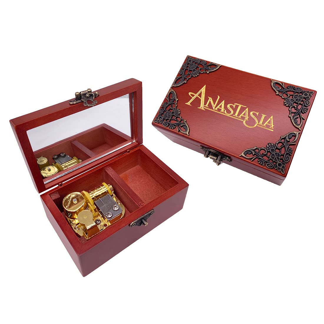 Youtang Anastasia Jewelry Music Box with Mirror Laser Engraved Wood Musical Box Wind up Musical Gift for Her Him Girlfriend Boyf