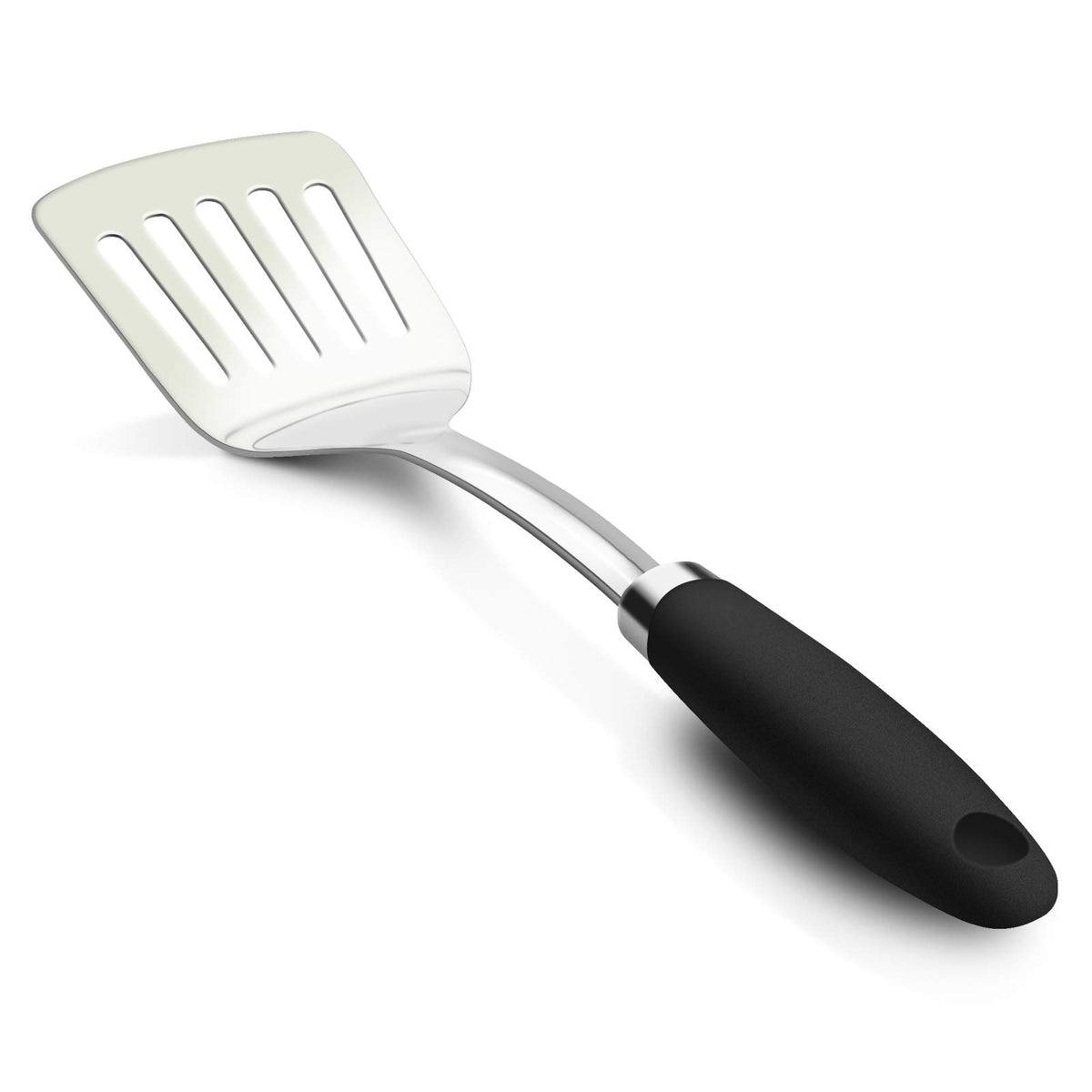 Brushed Slotted Stainless Steel Turner, Non-Slip Spatula With Ergonomic Handle