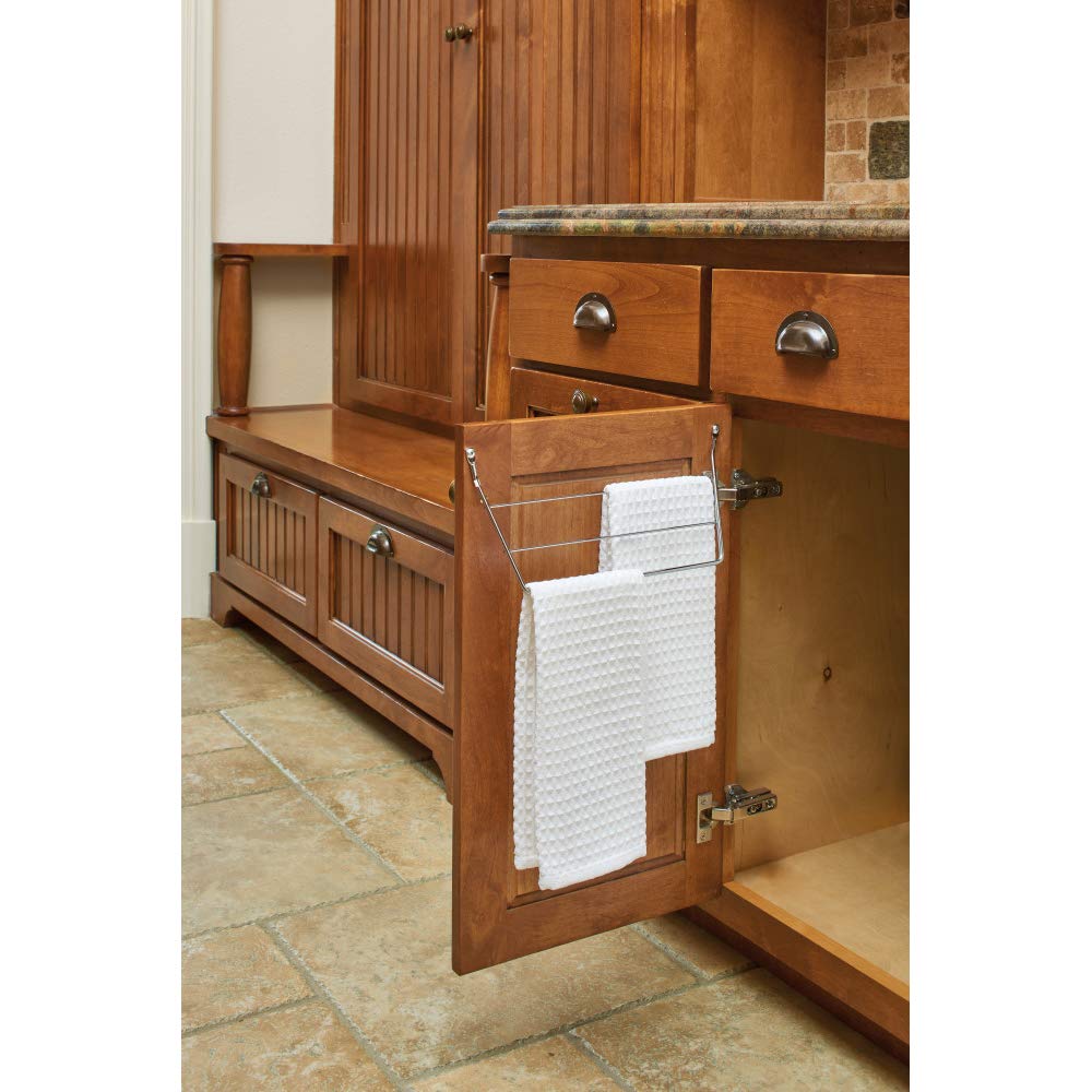 Rev-A-Shelf Under Sink Towel Holder For Kitchen And Bathroom Cabinets, Door Mount Wire Dish Rag Rack Hanger, Holds 3 Folded Wipe