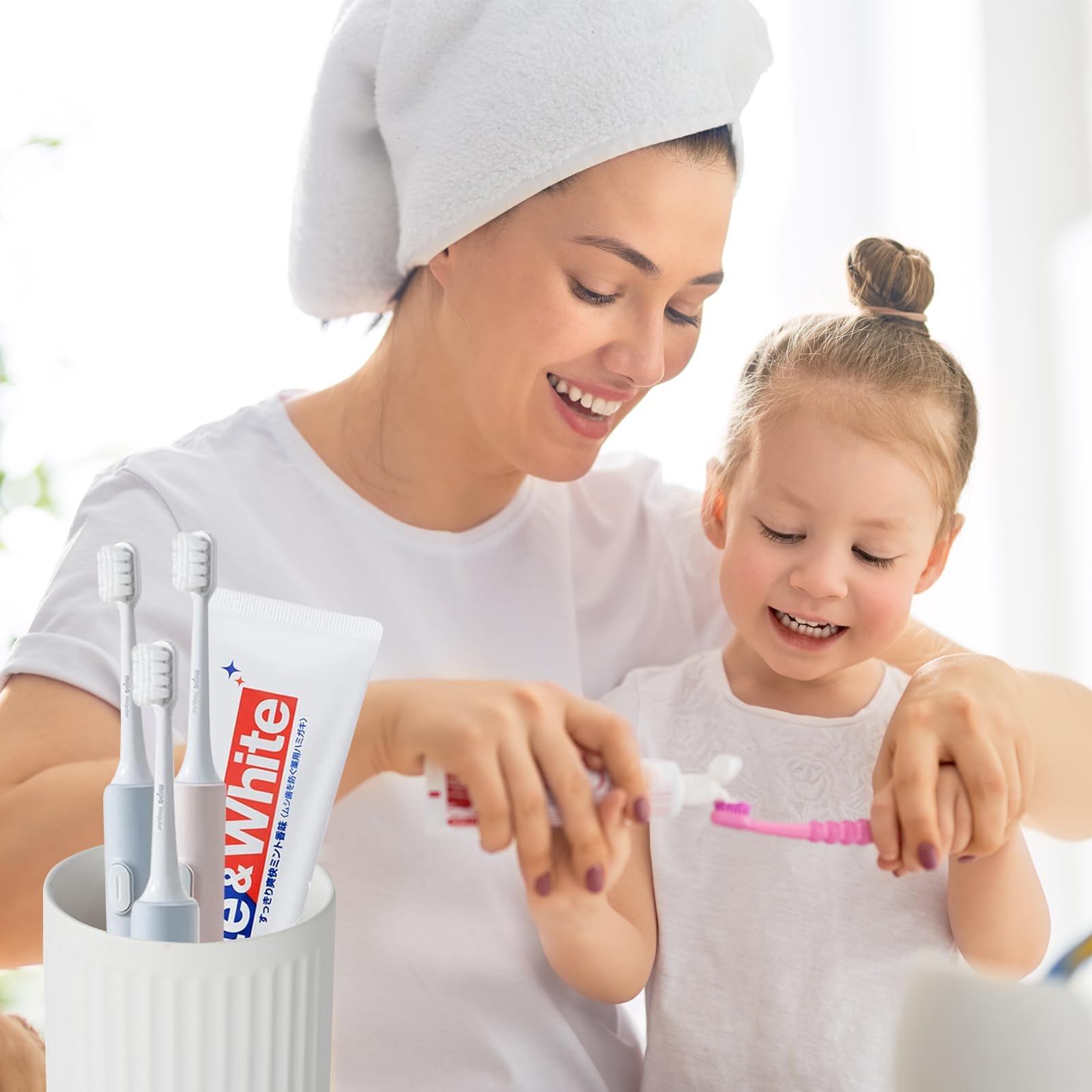 Bsdisp White Toothbrush Holders For Bathrooms - 1 Cups Ceramic Toothbrush Toothpaste Holders, White Bathroom Tumbler Cups Reusab