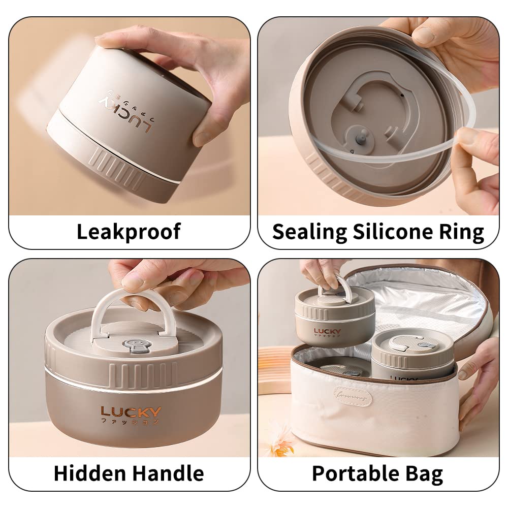 Ybobk Home Thermal Bento Box Aldult Lunch Box, Portable Insulated Lunch Container For Work Picnic, Keep Warm Stainless Steel Foo