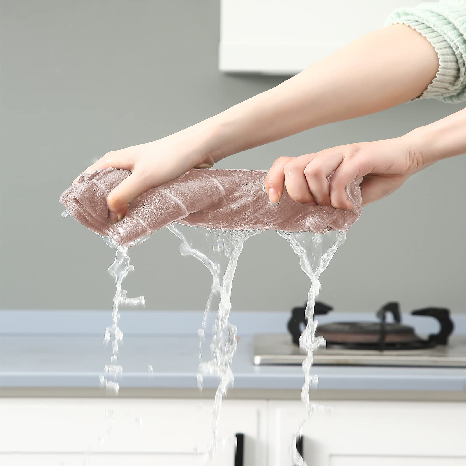 Puomue Microfiber Kitchen Towels And Dishcloths Set, 26 X 18 Inch And 12 X 12 Inch, Set Of 12 Bulk Lint Free Dish Towels For Dry