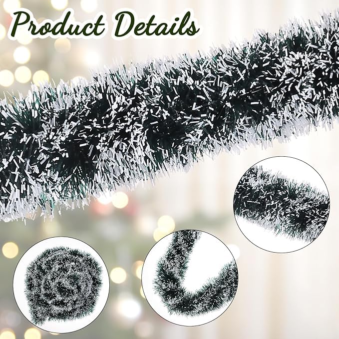 JXITON 33FT Christmas Tinsel Garland Green Metallic Hanging Twisted Garland Greenery Garlands for Christmas Tree Fireplace Mantl